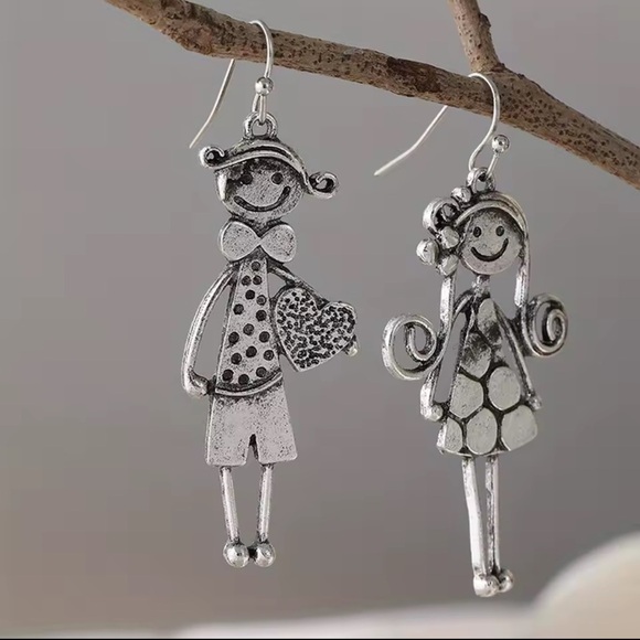 Whimsical Boy & Girl Dangle Earrings – Cute Couple Design - Picture 2 of 11
